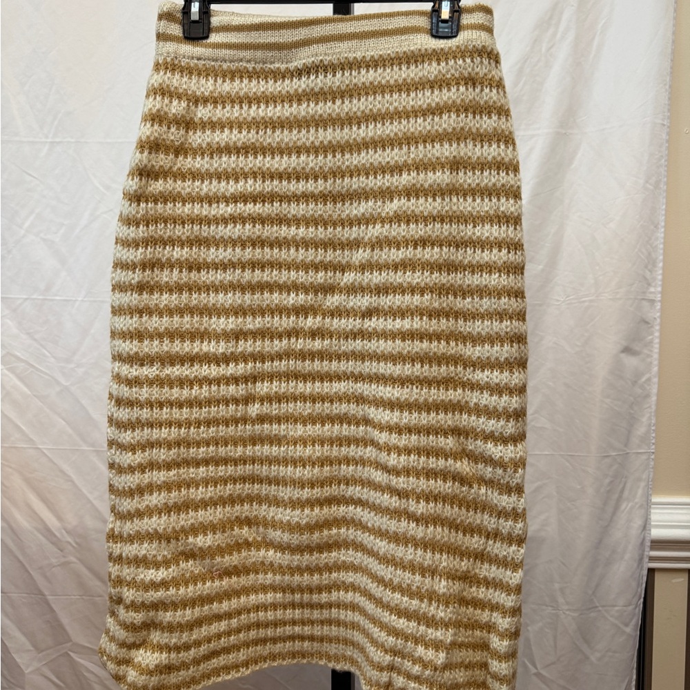 070 - Pol Tan And Cream Striped Pencil Skirt